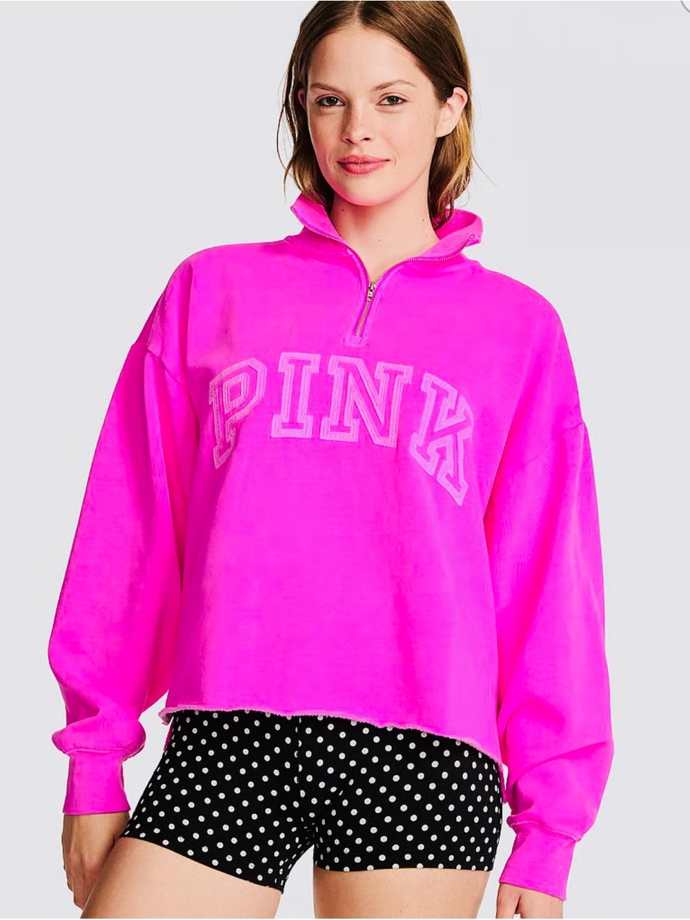 PINK Victoria's Secret Neon Pink Quarter-Zip Pullover